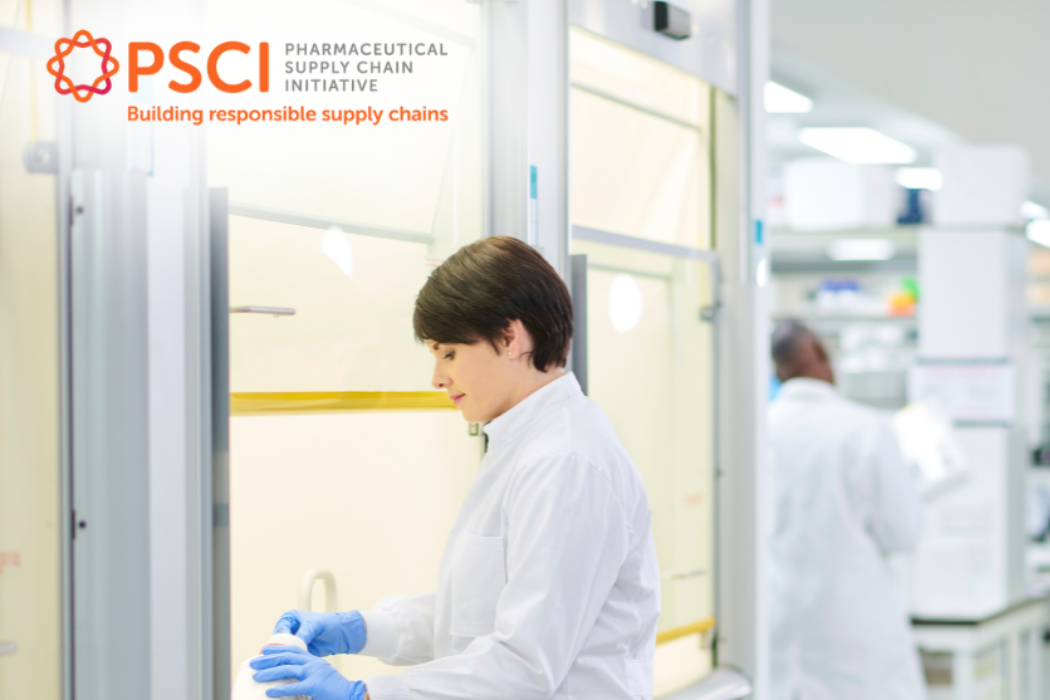 PSCI with techs in the lab working towards sustainability lab practices